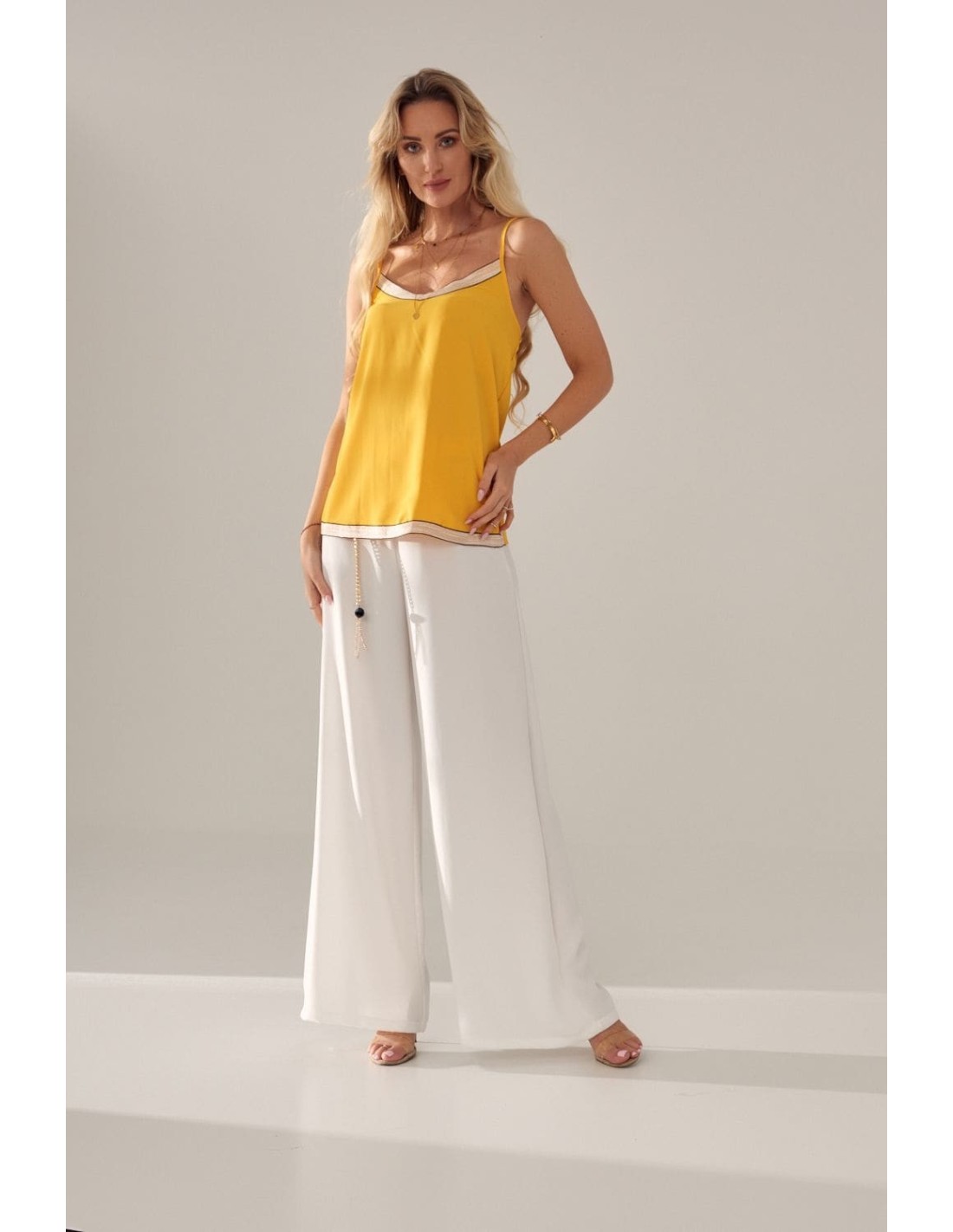 Delicate blouse with thin straps, yellow PR75001 - Online store - Boutique